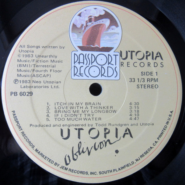 Utopia (5) - Oblivion (Vinyl, LP, Album) Very Good Plus (VG+) / Very Good Plus (VG+)