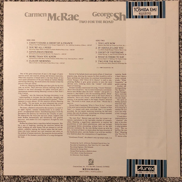 Carmen McRae - Two For The Road (Vinyl, LP, Album, Stereo) Very Good Plus (VG+) / Very Good Plus (VG+)