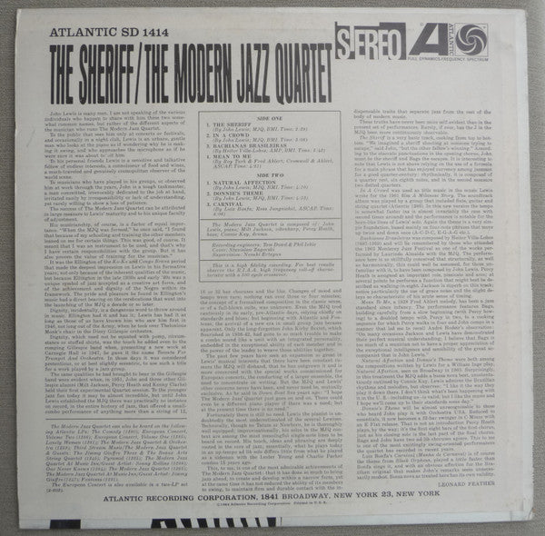 The Modern Jazz Quartet - The Sheriff (Vinyl, LP, Album) Very Good (VG) / Very Good (VG)