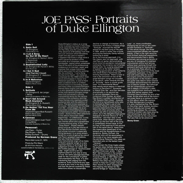 Joe Pass - Portraits Of Duke Ellington (Vinyl, LP, Album, Stereo) Very Good (VG) / Very Good (VG)