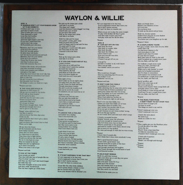 Waylon Jennings & Willie Nelson - Waylon & Willie (Vinyl, LP, Album, Stereo) Very Good Plus (VG+) / Very Good Plus (VG+)