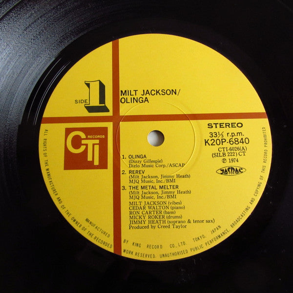 Milt Jackson - Olinga (Vinyl, LP, Album, Reissue) Very Good Plus (VG+) / Very Good Plus (VG+)