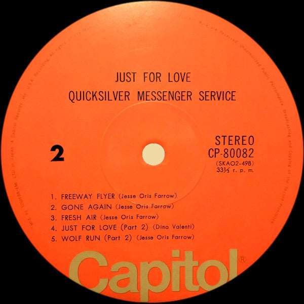 Quicksilver Messenger Service - Just For Love (Vinyl, LP, Album, Repress, Stereo) Very Good Plus (VG+) / No Cover