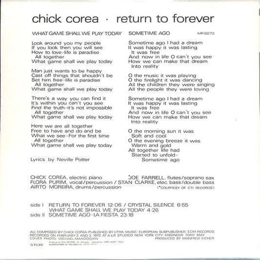 Chick Corea - Return To Forever (Vinyl, LP, Album, Reissue) Very Good Plus (VG+) / Very Good (VG)