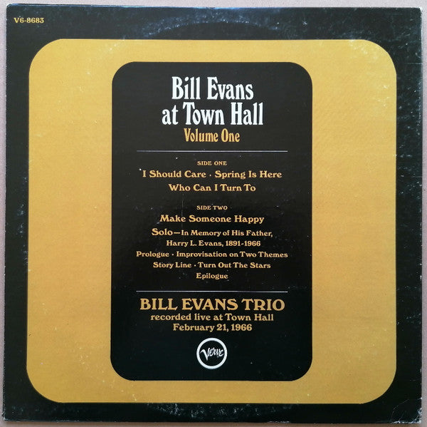 The Bill Evans Trio - Bill Evans At Town Hall (Volume One) (Vinyl, LP, Album, Reissue, Stereo) Very Good Plus (VG+) / Good Plus (G+)