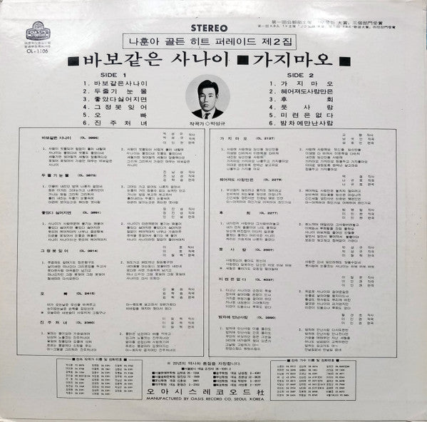 나훈아 - 골든 히트 퍼레이드 제2집 (Vinyl, LP, Compilation) Very Good (VG) / Very Good Plus (VG+)
