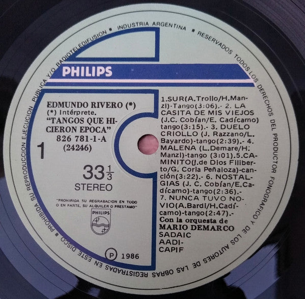 Edmundo Rivero - Tangos Que Hicieron Epoca (Vinyl, LP, Album, Repress) Very Good Plus (VG+) / Very Good (VG)