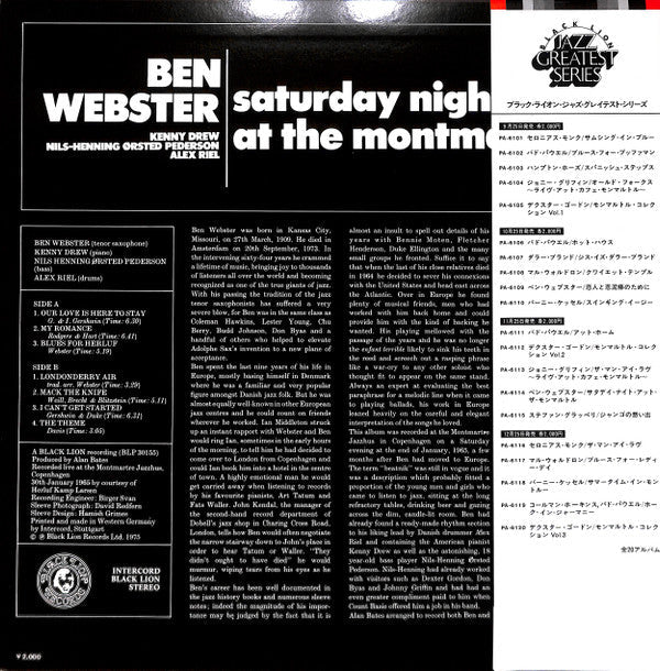 Ben Webster - Saturday Night At The Montmartre (Vinyl, LP, Album, Reissue, Stereo) Very Good Plus (VG+) / Very Good Plus (VG+)