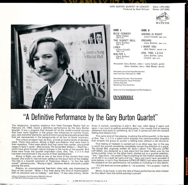 Gary Burton Quartet - In Concert (Vinyl, LP, Album, Stereo) Good Plus (G+) / Very Good (VG)