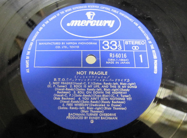 Bachman-Turner Overdrive - Not Fragile (Vinyl, LP, Album) Very Good Plus (VG+) / Very Good Plus (VG+)