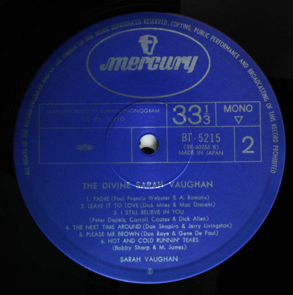 Sarah Vaughan - The Divine Sarah Vaughan (Vinyl, LP, Album, Mono) Very Good (VG) / Very Good (VG)
