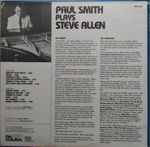 Paul Smith (5) - Paul Smith Plays Steve Allen (Vinyl, LP, Album) Very Good (VG) / Very Good (VG)