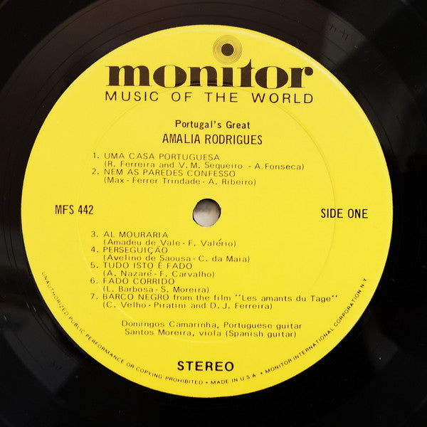 Amália Rodrigues - Portugal's Great Amalia Rodrigues (Vinyl, LP, Album, Remastered, Stereo) Good Plus (G+) / Very Good (VG)