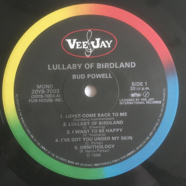 Bud Powell - Lullaby Of Birdland - Live At Birdland (Vinyl, LP, Mono) Very Good Plus (VG+) / Very Good Plus (VG+)