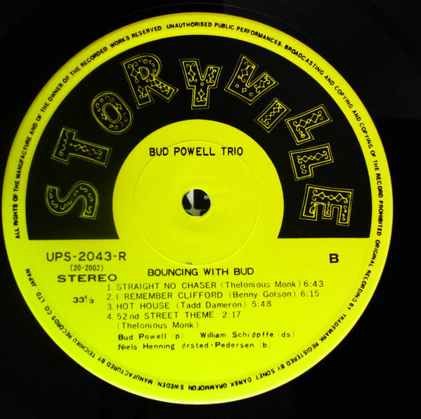 The Bud Powell Trio - Bouncing With Bud (Vinyl, LP, Album, Reissue, Stereo) Very Good (VG) / Good Plus (G+)