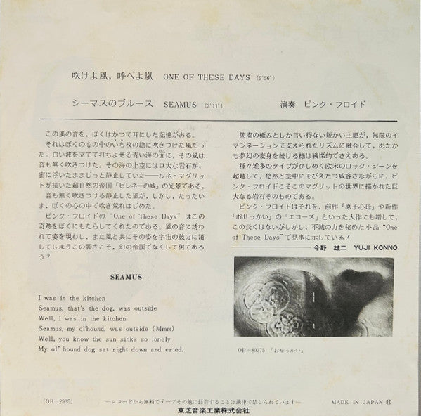 Pink Floyd - One Of These Days = 吹けよ風、呼べよ嵐 (Vinyl, 7", Single, 45 RPM)