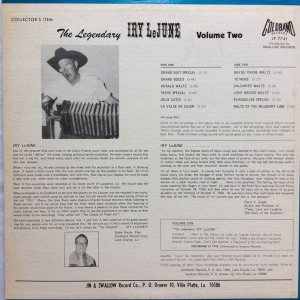 Iry Lejeune - The Legendary Iry LeJune Vol. 2 (Vinyl, LP, Compilation) Very Good Plus (VG+) / Very Good Plus (VG+)