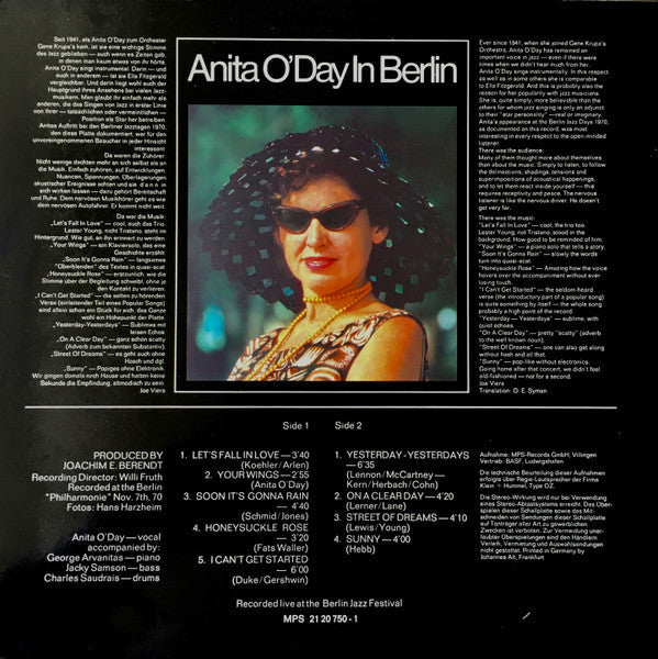 Anita O'Day - Anita O'Day In Berlin, Recorded Live At The Berlin Jazz Festival (Vinyl, LP, Album, Repress) Very Good Plus (VG+) / Very Good Plus (VG+)