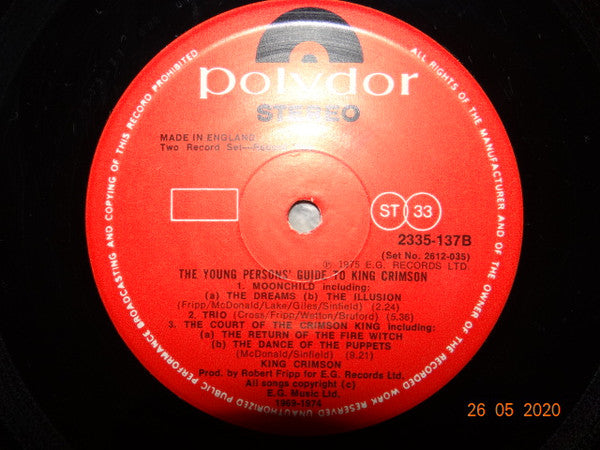 King Crimson - The Young Persons' Guide To King Crimson (2xVinyl, LP, Compilation, Reissue, Stereo) Very Good (VG) / Very Good Plus (VG+)