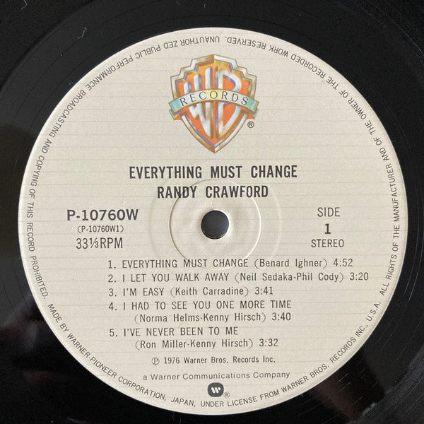 Randy Crawford - Everything Must Change (Vinyl, LP, Album, Stereo) Very Good Plus (VG+) / Very Good (VG)