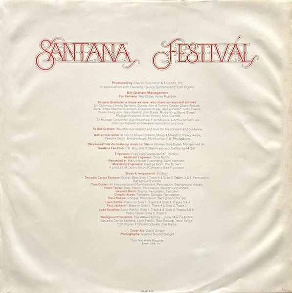 Santana - Festivál = フェスティバル (Vinyl, LP, Album, Stereo)