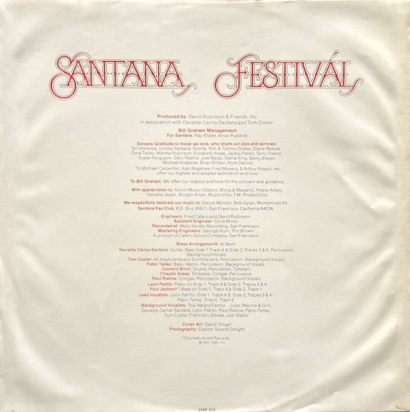 Santana - Festivál = フェスティバル (Vinyl, LP, Album, Stereo)