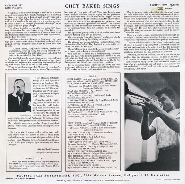 Chet Baker - Chet Baker Sings (Vinyl, LP, Album, Reissue, Stereo) Near Mint (NM or M-) / Very Good Plus (VG+)
