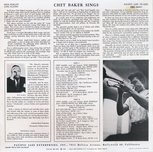 Chet Baker - Chet Baker Sings (Vinyl, LP, Album, Reissue, Stereo) Near Mint (NM or M-) / Very Good Plus (VG+)