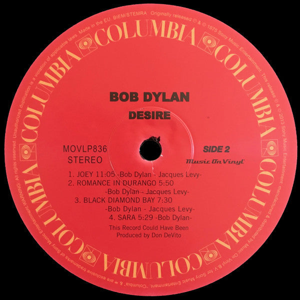 Bob Dylan - Desire (Vinyl, LP, Album, Reissue, Stereo) Very Good Plus (VG+) / Very Good (VG)
