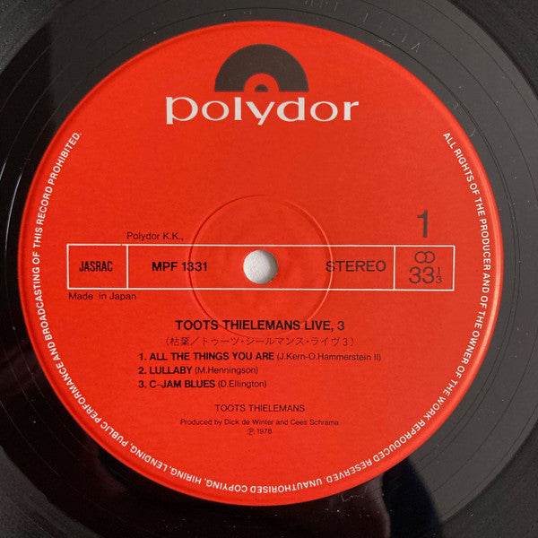 Toots Thielemans - Live 3 (Vinyl, LP, Album, Stereo)