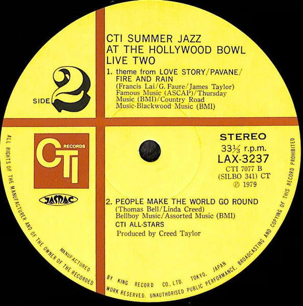 CTI All-Stars - CTI Summer Jazz At The Hollywood Bowl Live Two (Vinyl, LP, Album, Limited Edition, Stereo) Good Plus (G+) / Very Good (VG)