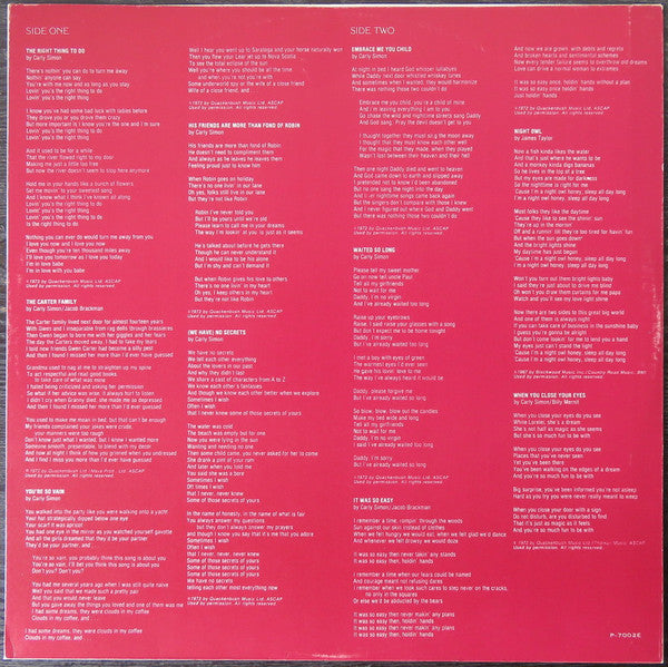 Carly Simon - No Secrets (Vinyl, LP, Album, Repress) Very Good (VG) / Very Good Plus (VG+)