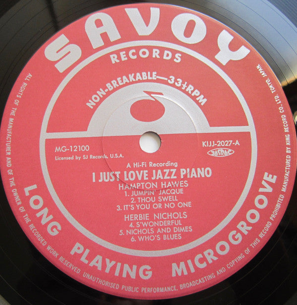 Hampton Hawes - I Just Love Jazz Piano! (Vinyl, LP, Compilation, Reissue, Mono) Very Good Plus (VG+) / Very Good Plus (VG+)