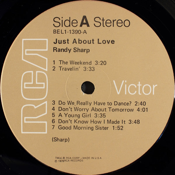 Randy Sharp - Just About Love (Vinyl, LP) Good Plus (G+) / Very Good Plus (VG+)