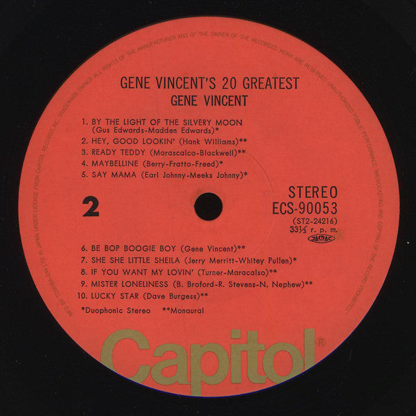 Gene Vincent - Gene Vincent's 20 Greatest (Vinyl, LP, Compilation) Near Mint (NM or M-) / Very Good (VG)