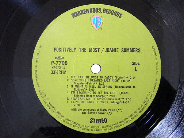 Joanie Sommers - Positively The Most (Vinyl, LP, Album, Reissue, Stereo) Very Good Plus (VG+) / Very Good (VG)