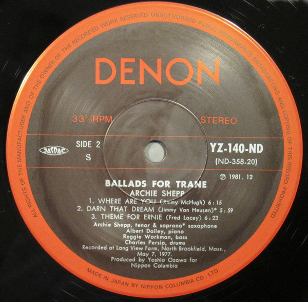 Archie Shepp - Ballads For Trane (Vinyl, LP, Album, Reissue) Near Mint (NM or M-) / Very Good Plus (VG+)