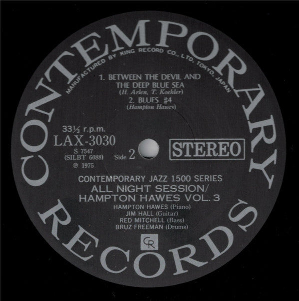 Hampton Hawes Quartet - All Night Session, Vol. 3 (Vinyl, LP, Album, Limited Edition, Reissue, Stereo) Very Good (VG) / Very Good (VG)