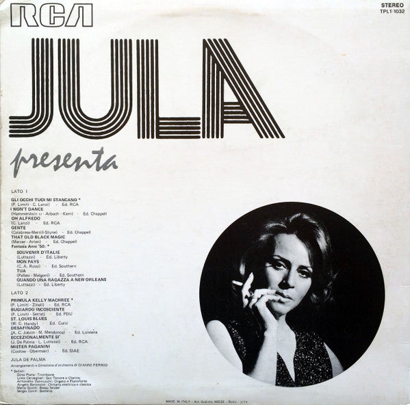 Jula De Palma - Jula Presenta (Vinyl, LP, Compilation) Very Good Plus (VG+) / Good Plus (G+)
