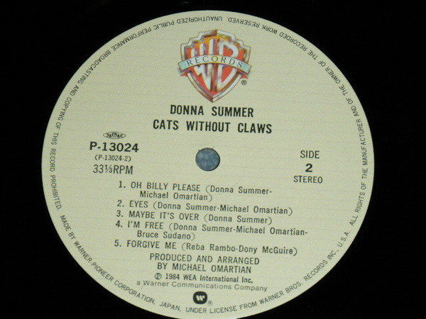 Donna Summer - Cats Without Claws (Vinyl, LP, Album, Stereo) Very Good Plus (VG+) / Very Good Plus (VG+)