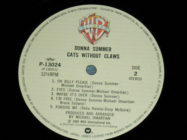 Donna Summer - Cats Without Claws (Vinyl, LP, Album, Stereo)
