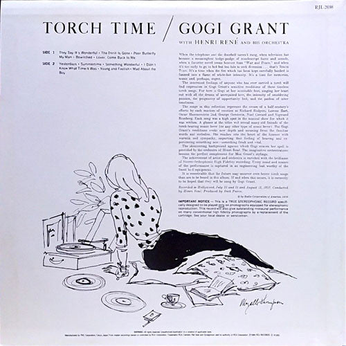 Gogi Grant - Torch Time (Vinyl, LP, Album, Reissue, Stereo) Very Good Plus (VG+) / Good Plus (G+)