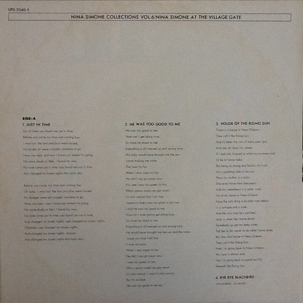 Nina Simone - At The Village Gate - Nina Simone Collections Vol. 6 (Vinyl, LP, Album, Reissue, Stereo) Very Good (VG) / Very Good (VG)