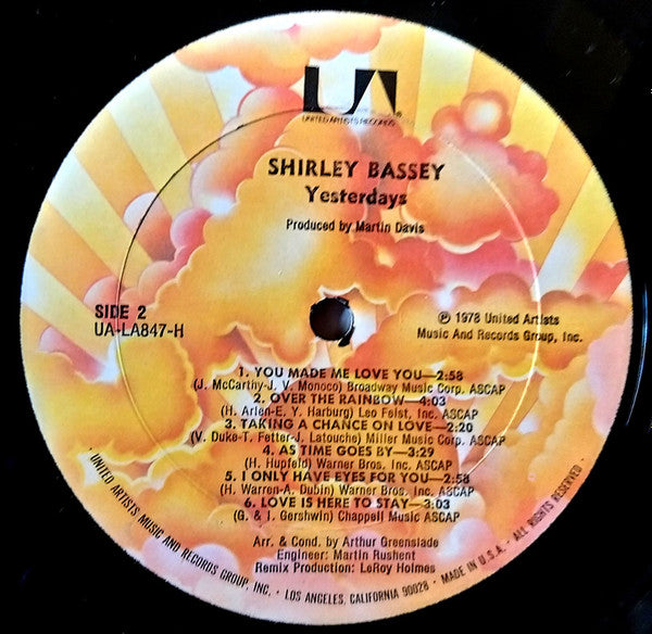 Shirley Bassey - Yesterdays (Vinyl, LP, Album) Very Good Plus (VG+) / Very Good Plus (VG+)