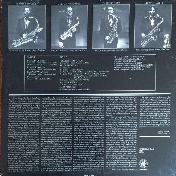 World Saxophone Quartet - W.S.Q. (Vinyl, LP, Album) Very Good Plus (VG+) / Very Good (VG)