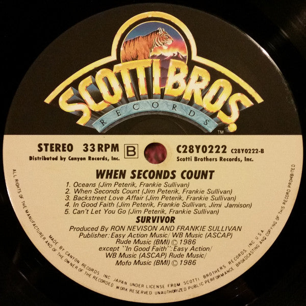 Survivor - When Seconds Count (Vinyl, LP, Album, Stereo) Very Good Plus (VG+) / Very Good Plus (VG+)
