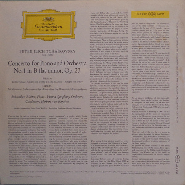 Pyotr Ilyich Tchaikovsky - Piano Concerto No. 1, B Flat Minor (Vinyl, LP, Stereo) Very Good Plus (VG+) / Very Good (VG)