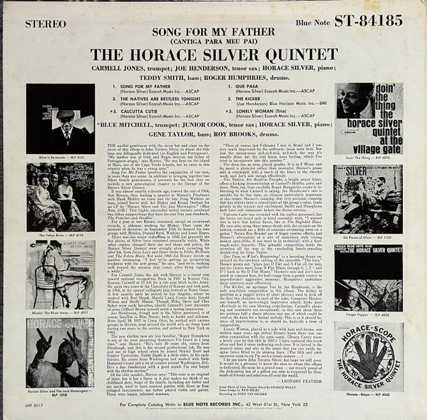 The Horace Silver Quintet - Song For My Father (Cantiga Para Meu Pai) (Vinyl, LP, Album, Limited Edition, Reissue, Stereo) Very Good (VG) / Very Good (VG)