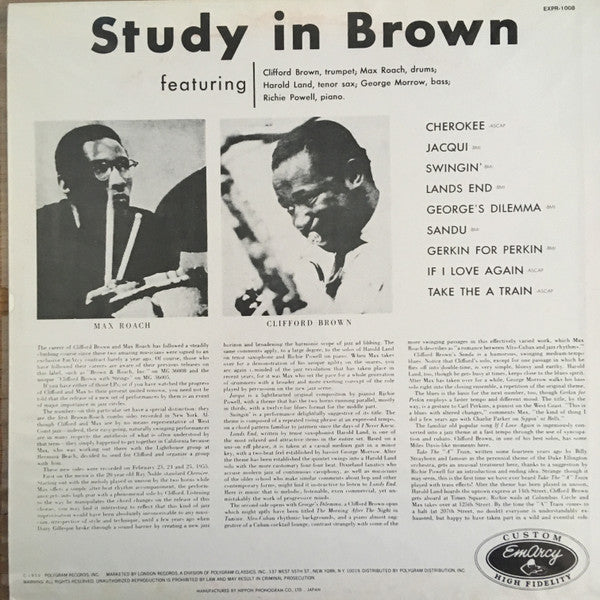 Clifford Brown And Max Roach - Study In Brown (Vinyl, LP, Album, Reissue, Mono) Very Good Plus (VG+) / Very Good Plus (VG+)