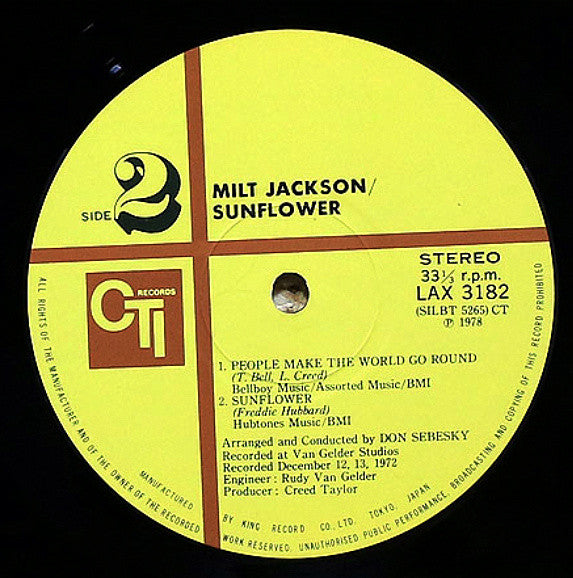 Milt Jackson - Sunflower (Vinyl, LP, Album, Limited Edition, Reissue)